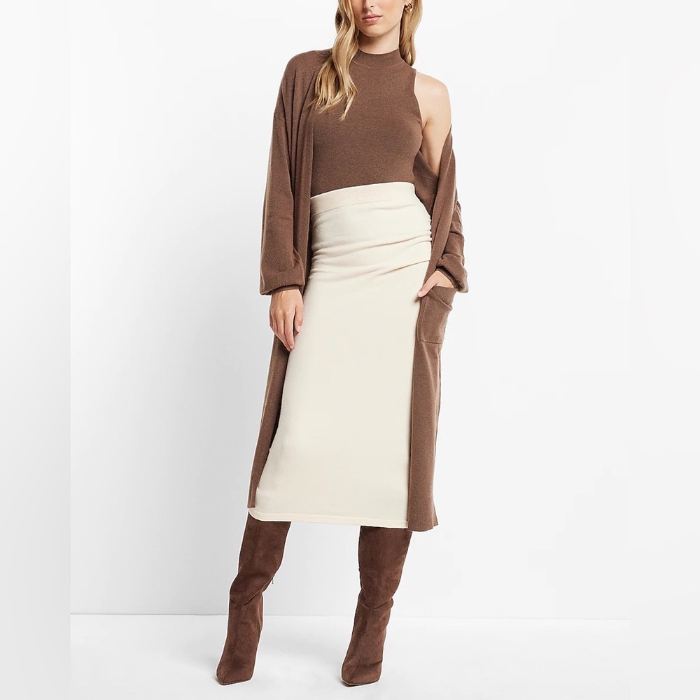 Express High Waisted Ruched Side Midi Sweater Skirt